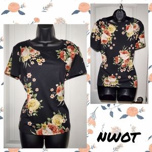 Black floral top NWOT